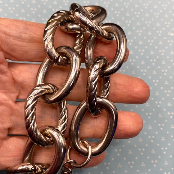 Chunky Silver Tone Chain Textured Link Necklace - Picture 2 of 6